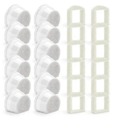 Immagine prodotto di Filtri di ricambio per fontanelle per animali domestici, confezione da 24 pezzi | 12 filtri in carbone attivo + 12 filtri in schiuma | Compatibili con Avalon, Pagoda, Sedona