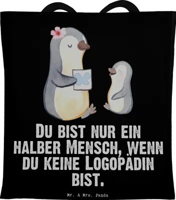 Produktbild von Mr. & Mrs. Panda Jutebeutel Logopädin Herz - Schwarz - Geschenk, Witzig, Tasche, Spruch, Studium, Ausbildung, Einkaufstasche, dokumententasche, Tragetasche, Tote Bag