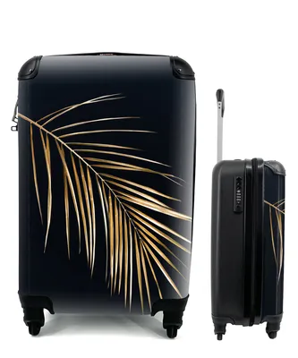 Produktbild von MuchoWow® Koffer Handgepäck Trolley Rollkoffer Kleine Reisekoffer mit 4 Rollen - Pflanzen - Gold - Schwarz - Blätter - Luxus - Cabin Size < 55x40x23 cm & 55x40x20 cm - Fotokoffer - Kabinenkoffer - Boardgepäck - Reise-Box - Reisekoffer - Reisegepäck - Koffer mit Bild - Trolley für Kinder