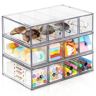 Produktbild von Schreibtischorganizer mit 12 Fächern, stapelbare Aufbewahrungsbox