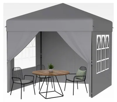 Produktbild von 2,5x2,5m Pop-Up Faltpavillon wasserdicht faltbar stabil winterfest mit Seitenwänden Gartenpavillon höhenverstellbar Gartenzelt UV-Schutz Partyzelt Festzelt inkl. Tragetasche - Grau
