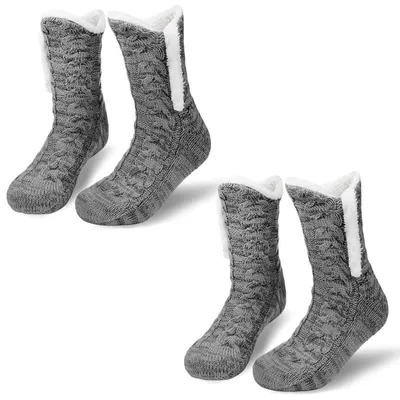 Produktbild von Kuschelsocken Herren Damen 2 Paar Warme Stoppersocken Rutschfest Wintersocken Haussocken mit ABS Stopper Grau 38-45