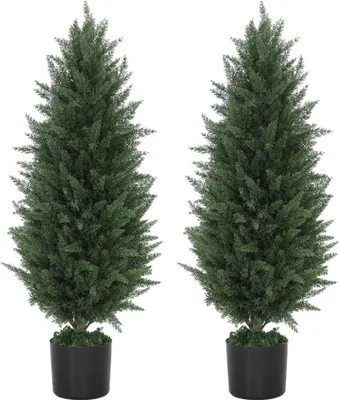 Produktbild von 2er-Set Künstliche Zypressen 90 cm - UV-beständige Kunstbäume im Zementtopf - Naturgetreue Koniferen für Indoor & Outdoor