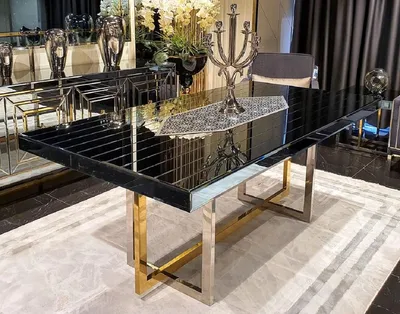 Produktbild von Casa Padrino Luxus Esstisch Silber / Gold 200 x 100 x H. 77 cm - Verspiegelter Küchentisch - Verspiegelte Luxus Esszimmer Möbel