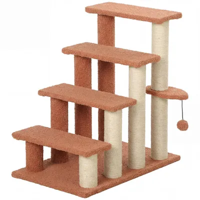 Produktbild von Haustiertreppe, Kratzbaum, 4-stufig, für Tiere bis 5 kg, 60x40x64cm, Braun