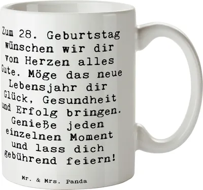 Produktbild von Mr. & Mrs. Panda Tasse Spruch 28. Geburtstag - Weiß - Geschenk, Kaffeetasse, Teetasse, Alter, Handgemacht, Becher, Happy Birthday, feiern, Meilenstein, Pott, Trinkbecher