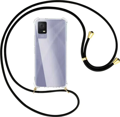 Produktbild von Handykette Backcover-Schutzhülle mit Band (Metall goldfarben) für TCL 405 (T506D, 6.6'') - schwarz