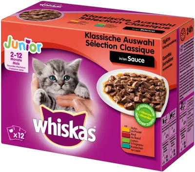 Produktbild von Whiskas Junior Katzenfutter Nassfutter Klassische Auswahl 12x100g