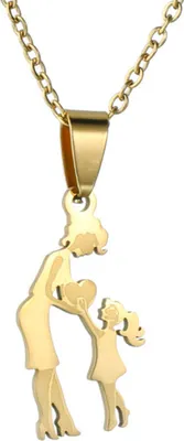 Produktbild von Halskette für Frauen, golden, verstellbar, schmal, Muttertagsgeschenk, Edelstahl, Herz-Anhänger für Mutter und Tochter, Festival-Zubehör