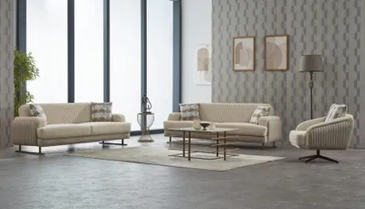 Produktbild von Couchgarnitur Polstersofa Dreisitzer Stoff Beige Set 3tlg Couch Sessel