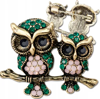 Produktbild von EDIBAZZAR | Zwei Eulen-Vogelbrosche, Damen, Gold, Boho-Stil, hochwertige Zirkonia-Strasssteine