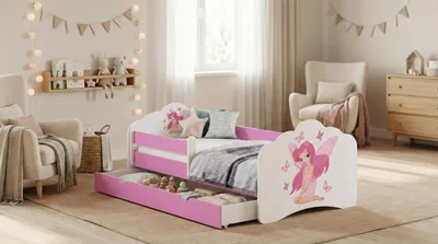 Produktbild von Happy Babies Kinderbett - Mit Matratze & Schublade und Rausfallschutz, 80x160, Mädchen Kinderbetten & Jugendbett Jungen Kids Bed