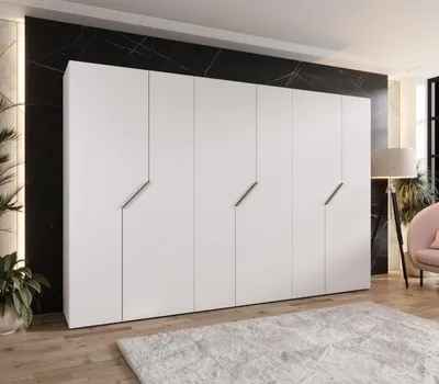 Obrázek produktu pro Široká šatní skříň 300 cm ELIRA 1 - bílá / kašmírové úchyty