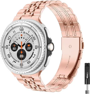 Produktbild von FFO2World 7-reihiges Edelstahl-Gliederarmband für Samsung Galaxy Watch 8 (40/44 mm) & Watch 8 Classic 46 mm – Inkl. Kürzungsset – Roségold