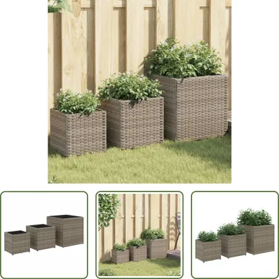 Produktbild von The Living Store Pflanzkübel 3 Stk. Grau Poly Rattan