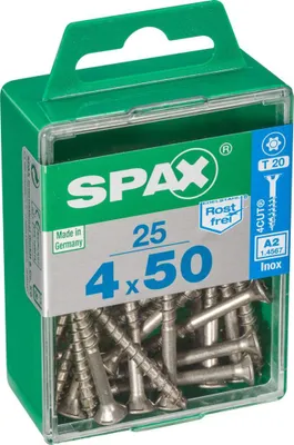 Immagine prodotto di Set di 25 viti SPAX in acciaio inox testa svasata torx, Diam.4 mm x L.50 mm