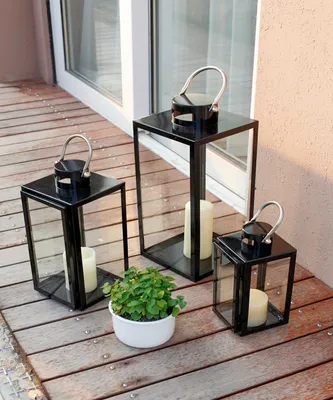 Produktbild von 3er Set Windlicht Laternen Set Stalllaterne Metall Schwarz 30/40/53cm