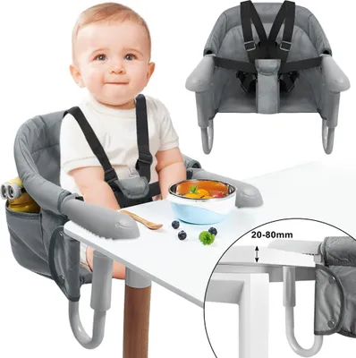 Produktbild von XINZI Tischsitz Faltbar Babystuhl Kinder Hochstuhl Sitzerhöhung Stuhlsitz für Kleinkind Kinderstuhl Esszimmerstuhl Belastbar bis 15kg, Grau