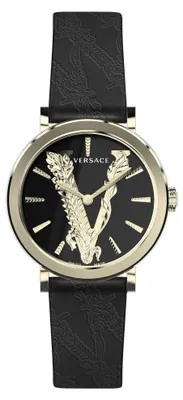Produktbild von Versace VERI00220 Virtus schwarz gold Leder Armband Uhr Damen NEU