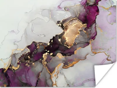 Produktbild von MuchoWow® Poster Marmor - Abstrakt - Gold - Lila 120x90 cm - Wandbild