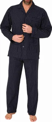 Produktbild von Herren langarm Schlafanzug Pyjama gewebt zum Knöpfen in eleganter Optik ; anthrazit , 50