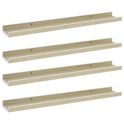 Image de Étagères murales 4 pcs blanc et chêne sonoma 60x9x3 cm