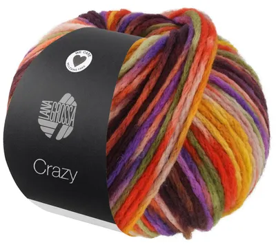 Produktbild von Lana Grossa CRAZY 100 g Voluminöses Kettengarn aus 95 % superwash Merino-Schurwolle Farbe 007 - Dottergelb/Violett/Brombeer/Lachs/Puderrosa