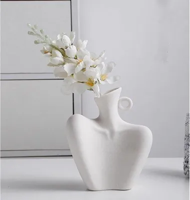 Produktbild von Famanu Keramische Vase für Pampasgras und Trockenblumen - Weiß