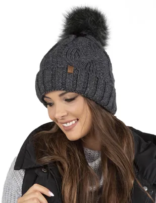Immagine prodotto di Vivisence cappello a maglia da donna - cappello a pompon per l'inverno cappello autunnale con pompon caldo cappello invernale da donna a maglia spessa - grigio scuro