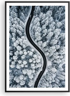 Produktbild von Gerahmtes Poster - Schwarzer Rahmen - Wald Winter Straße - 70x100 cm - Wand Bild - Wanddeko - Wandbilder - Kunstposter - Wandposter - Bilderrahmen - Bilder - Kunstdruck - P2BPA70x100-5010