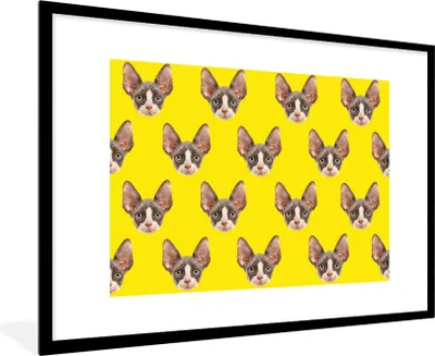 Produktbild von MuchoWow® MuchoWow® Gerahmtes Poster Haustiere - Muster - Gelb 90x60 cm - Poster mit zchwarzem Bilderrahmen - Wanddekoration - Fotos
