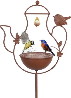 Produktbild von Vogelbadebecken aus Gusseisen für den Außenbereich, groß, schwarz, mit Trinkwassernapf