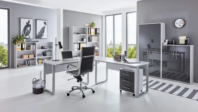 Produktbild von BMG Möbel Büromöbel-Set, Office Edition Set 6, grau/ anthrazit hochglanz