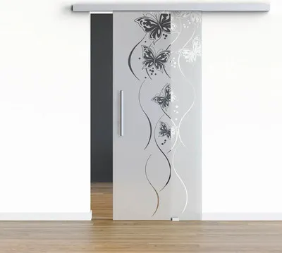 Produktbild von Pertura Glasschiebetür Komplettset Glera Butterfly 02 900x2175 mm Rechts inkl. Beschlag Selir Aluminium natur,Stangengri