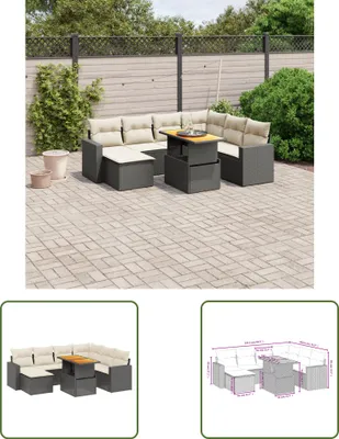 Produktbild von The Living Store 8-tlg. Garten-Sofagarnitur mit Kissen Schwarz Poly Rattan