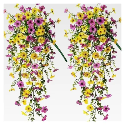Produktbild von Kunstblumen für den Außenbereich und hängende Kunstblumen, 2 Stück, 75 cm lang, künstliche violette Blumen, wetterfest und UV-beständig, Hängepflanzen für Balkon, Terrasse und Garten