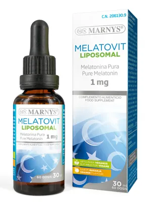 Produktbild von MARNYS® MELATOVIT LIPOSOMAL – Schnelleres Einschlafen und erholsamer Schlaf – in flüssiger Form mit Orangengeschmack, 30 ml