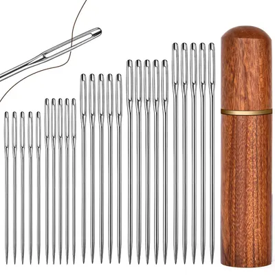 Produktbild von Nähnadeln mit großem Öhr, 25 Stück in 5 Größen, Sandelholz-Nadelkasten, Sticknadeln für DIY
