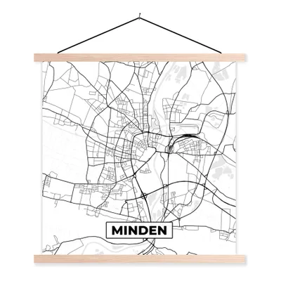 Produktbild von MuchoWow® Textilposter Minden - Stadtplan - Karte 40x40 cm mit holzfarbenen Rahmen - Posterleiste