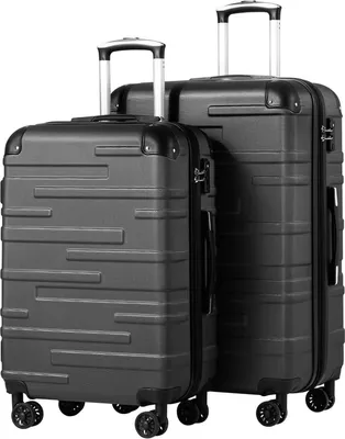 Image de COOLIFE Valises rigides à roulettes Valises de voyage avec serrure TSA 4 roulettes gris foncé 2pcs
