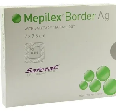 Productafbeelding van Mepilex Border Ag schuimverband, 7 x 7,5 cm, 5 stuks. Wondverband