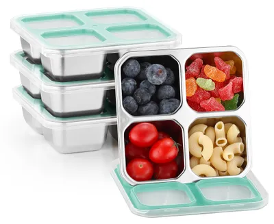 Bento Box 4er Set, Edelstahl, 4 Fächer, 400 ml, stapelbar