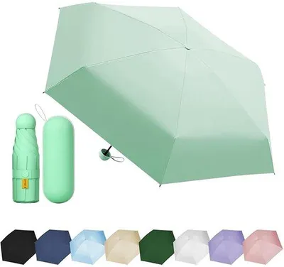 Obrázok produktu pre Unyqoos® Kompaktný UV-mini dáždnik 18×5 cm – polyester, 6 výstuh, vodeodolný a odolný proti vetru až do 56 km/h, vhodný do dažďa aj na slnko, dostupné v rôznych farbách