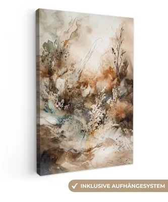 Produktbild von MuchoWow® - Leinwandbilder - Abstrakt - Beige - Farbe - Kunst - Natur - Blumen, Wandbild, Wanddeko Bilder Wohnzimmer, 60x90 cm
