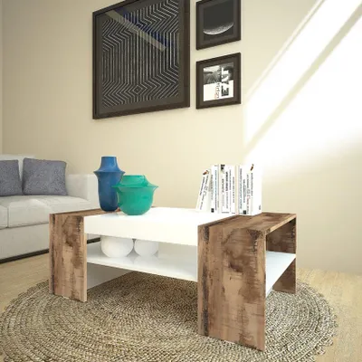 Produktbild von Designer Couchtisch Wohnzimmer Sofa Zweifarbig 110x60cm Cherry Acero