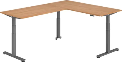 Produktbild von bümö Eckschreibtisch elektrisch höhenverstellbar L-Form - Gestell: Graphit, Nachbildung: Nussbaum, Größe: Eckschreibtisch 180 x 240 cm
