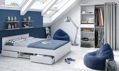 Produktbild von Parisot Kinder- und Jugendzimmer "Mega13" in weiß Komplett-Set 2-teilig mit Stauraumbett und Kleiderschrank