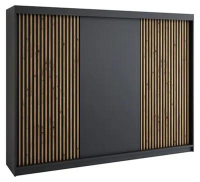 Produktbild von Schwebetürenschrank IOSA 200 cm, Kleiderschrank mit 3D-Lamellen – Premium mit 4 Schubladen