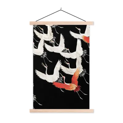 Produktbild von MuchoWow® Textilposter Skandinavisch - Kranich - Japan - Rot - Weiß 120x180 cm mit holzfarbenen Rahmen - Textil-Plakat
