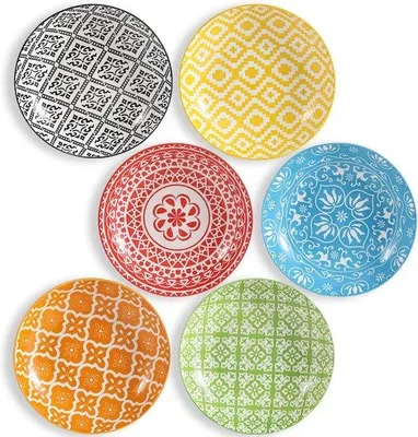 Zdjęcie produktu dla Głęboki talerz do makaronu i sałatek, zestaw 6 sztuk, ceramiczny, 680 ml, kolorowy